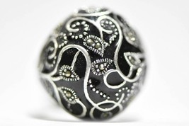 Dome ring marcasite floral vines sterling silver women Size 7 - $57.42