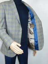 Men's Mono Turkey Sport Coat 100% Super 180s Wool 1480-03 Gray Blue Plaid image 5