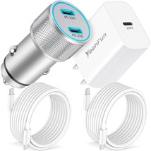 Iphone 15 Charger Usb C, 40W Dual Port Usb C Car Charger Adapter + 2X 6Ft Usb C  - £29.88 GBP