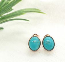 14k Rose Gold Genuine Kingman Turquoise Stud Earrings 4.24 Carats TW (#J... - £420.49 GBP