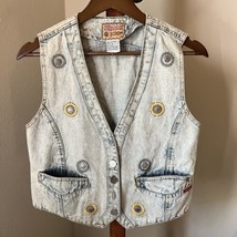 Vtg Women Jordache Denim Jean Vest Small Embroidered Flower Embellished Acid Y2K - $27.71