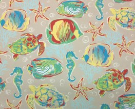 Vilber Calyon Tropical Red Fish Seahorses Starfish Linen Fabric By Yard 54&quot;W - $15.44