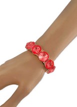5/8" Wide Tangerine Crystals Stretchable Wedding Guest Bracelet Costume Jewelry - £13.49 GBP