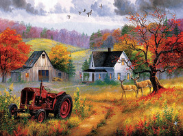 farm in autumn trees sunrise tractor deer barn ceramic tile mural backsplash - $58.41+