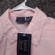 Vintage Laura Scott Blouse Women 8 Pink Shoulder Pad Cottage Core Cute Shirt - £11.00 GBP