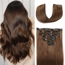 Clip In Hair Extensions Real Human Hair For Women Medium Brown Hair Extensions 7 - $54.99