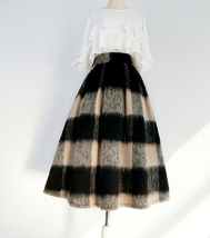 Winter Blue Plaid Midi Skirt Outfit Women Plus Size Woolen Midi Party Skirt image 9
