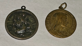 Vintage 2 Piece Religious Medal Pendants Miraculous Datar Sacred St. Christopher - £23.64 GBP