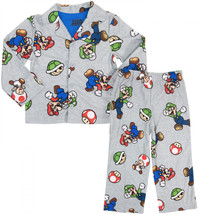 Super Mario Bros. Toad Luigi and Mario Boy&#39;s 2-Piece Pajamas Grey - $25.98