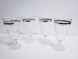 Anchor Hocking BUBBLE FOOT Clear w/Gold Bands 7&quot; Iced Tea Glasses - Set ... - $31.68