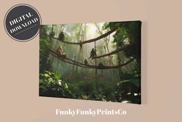 PRINTABLE wall art, Monkeys Swinging in a Jungle, Landscape | Digital Download - £2.79 GBP