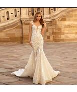 White Ivory or Champagne Organza Cap Sleeve Lace Mermaid Princess Weddin... - $576.95