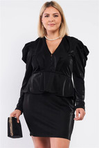 Women&#39;s Black Plus Size Long Sleeve V Neck Button Front Pleated Dress (3XL) - £35.43 GBP
