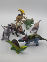 7 Dinosaurs Hard Plastic Toys for Play Crafts Diorama Prehistoric Scenery Green - £19.73 GBP