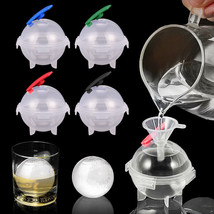 4Xlarge Round Ice Cube Tray Maker Sphere Mold Ball Cool Whiskey Cocktails+Funnel - £14.15 GBP