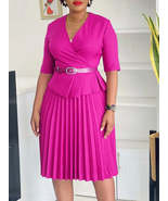2025 New Fashion Plus Size Temperament Commuter V-neck Pleated Dress - $1,269.40 MXN
