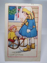 Christmas Postcard Whitney Child With Doll On Sled Embossed Madison SQ Station - £12.72 GBP