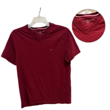 Tommy Hilfiger V-Neck T-Shirt Red Small | Classic Logo Tee - $12.86