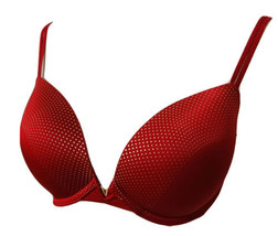 Victoria’s Secret 34DD Push-Up Bra Red With Gold Polka Dots Front Center V Charm - £14.86 GBP