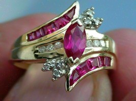 2.00 Ct Ruby &amp; Diamond Wedding Engagement Ring 14K Yellow Gold Over - £87.04 GBP