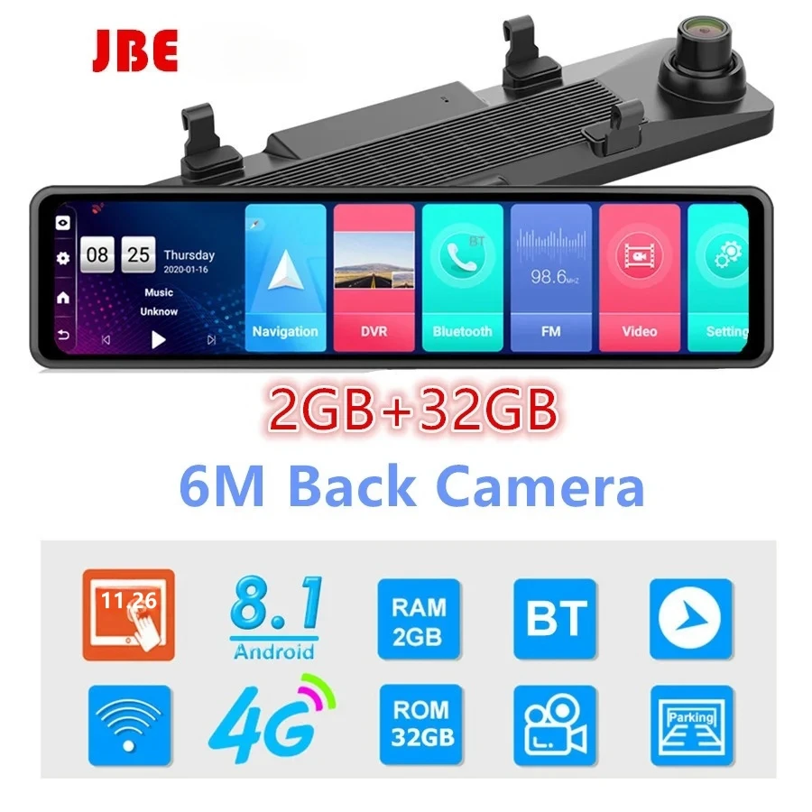 12 Inch Car Rearview Mirror Camera 4G Android 8.1 Dash Cam 4G RAM 32G ROM GPS - £137.04 GBP+