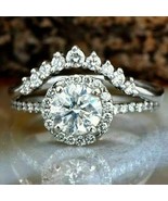 2.10Ct Round Diamond 925 Sterling Silver Bridal Halo Curved Engagement R... - $115.00