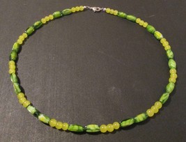 Beaded necklace, green and yellow, silver lobster clasp, 21 inches long - £14.94 GBP