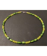 Beaded necklace, green and yellow, silver lobster clasp, 21 inches long - £14.96 GBP