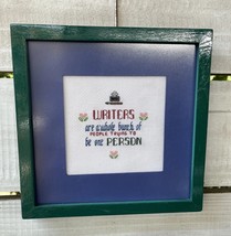 Framed Cross Stitch Sampler “Writers” theme Pen Ink Floral approx. 9” Sq... - $401.70 MXN