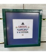 Framed Cross Stitch Sampler “Writers” theme Pen Ink Floral approx. 9” Sq... - $29.48 CAD