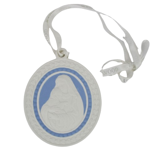 Wedgwood England Blue White Virgin Mary Jesus Porcelain Christmas Ornament - $22.75