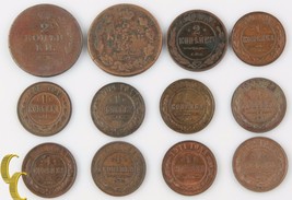 1812-1912 Russie 1 &amp; 2 Kopek Lot (12 Pièces) Empire Kopeck C# 118 Y#9.2 ... - $109.08