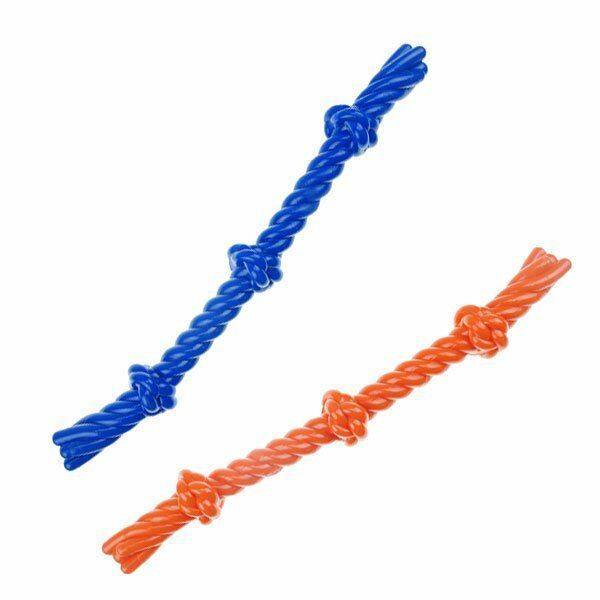 Triple Knotted Dog Toys 3 Tie Tough Hard Rubber Tug 17" Choose Orange or Blue