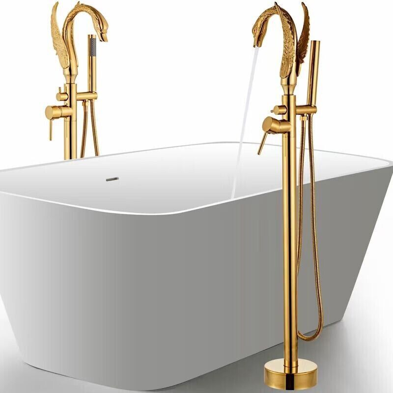 Gold clor Free standing Floor Mounted swan Bath Tub shower Faucet Hand s... - $494.01