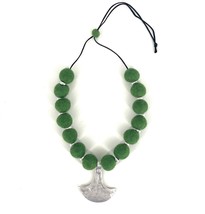 Green felt textile art felt necklace with metal pendant, lightweight statement n - £47.16 GBP
