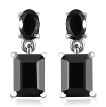 Natural Black Spinel Dangle &amp; Drop Earring 925 Sterling Silver Push Back Earring - £63.31 GBP