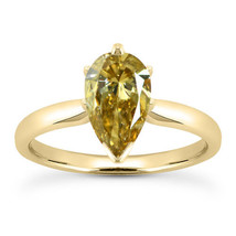 Diamond Solitaire Ring Pear Shape Fancy Brown Color 14K Yellow Gold 1 Carat GIA - £1,878.37 GBP