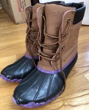 Western Chief Purple Bottom Duck Rubber Bottom Brown Boots Womens Size 8 - £20.81 GBP