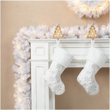 Glitzhome 9ft Pre-Lit White Pine Christmas Garland, with 50 Warm White L... - £68.64 GBP