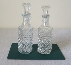 Set of 2 Vintage Anchor Hocking Glass Condiment Dressing Cruets Diamond Pattern - £12.67 GBP