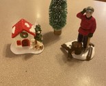 Vtg Dept 56 Christmas Snow Village Dog House &amp; Wood cutter Retired lot n... - $19.75