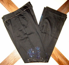 CACHE Low Rise Black Stretch Cotton Boot Cut Dress Pants w/ Floral Beadwork (0) - £38.99 GBP