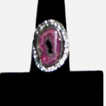 Vintage Natural Hot Pink Crystal Geode Size 6,  925 Sterling Silver Promise Ring - £15.73 GBP