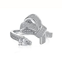 Sparkling Elegance: New Arrival Stylish S925 Silver Bow Tie Ring with Resizable  - £27.97 GBP