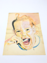 Original Sketch/Paint Vintage Artist Unknown 8 x 10 Drawing Signed Smili... - $38.43