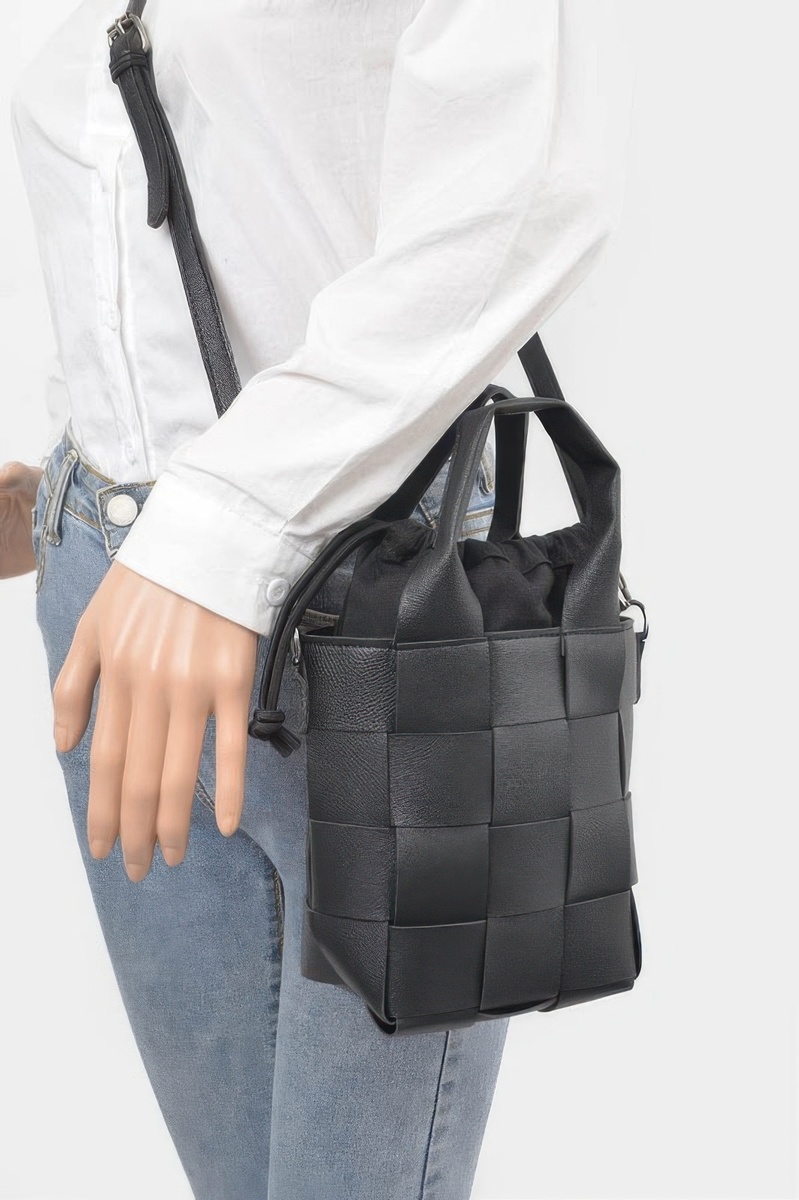 Faux Leather Braided Handle Bag With Canvas Pouch (Blue) - $23.99