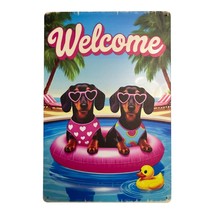 Dachshund Pool Party Welcome Sign – 12x8 Metal Wall Art with Dogs in Sun... - €10,37 EUR