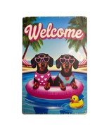 Dachshund Pool Party Welcome Sign – 12x8 Metal Wall Art with Dogs in Sun... - €10,37 EUR