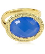 Saachi Color Oro Ovale Blu Calcedonio Ovale Asimmetrico Anello, Misura 6 - $22.48