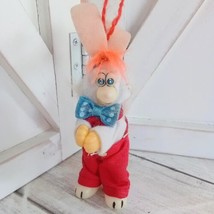 VTG 80/90s Pencil  Hugger Clip On Plush Rabbit In Red Overalls And Blue Bowtie  - £8.70 GBP